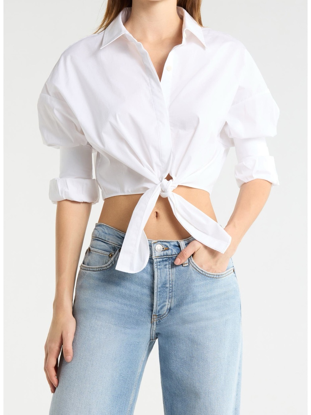 STAUD Lisa Crop Button-Up Tie Waist Top Size XL Bridal Bachelorette Corporate